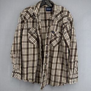 Wrangler Pearl Snap Shirt 2XL Brown Plaid Design